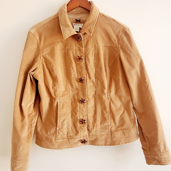 Tan corduroy jacket with jeweled buttons - Picture 1 of 8